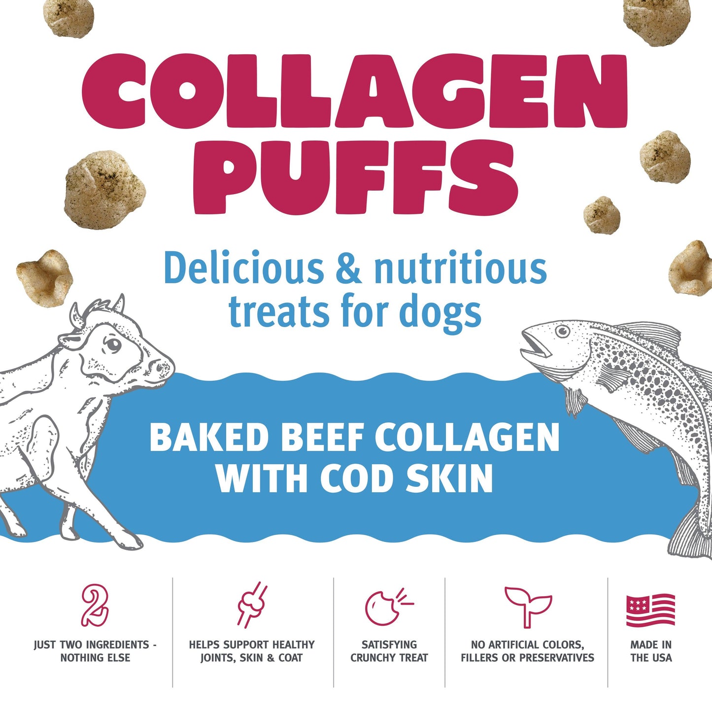Icelandic+ Beef Collagen Puffs w/ Cod Skin Small Dogs 1.3-oz: 1.3-oz Bag