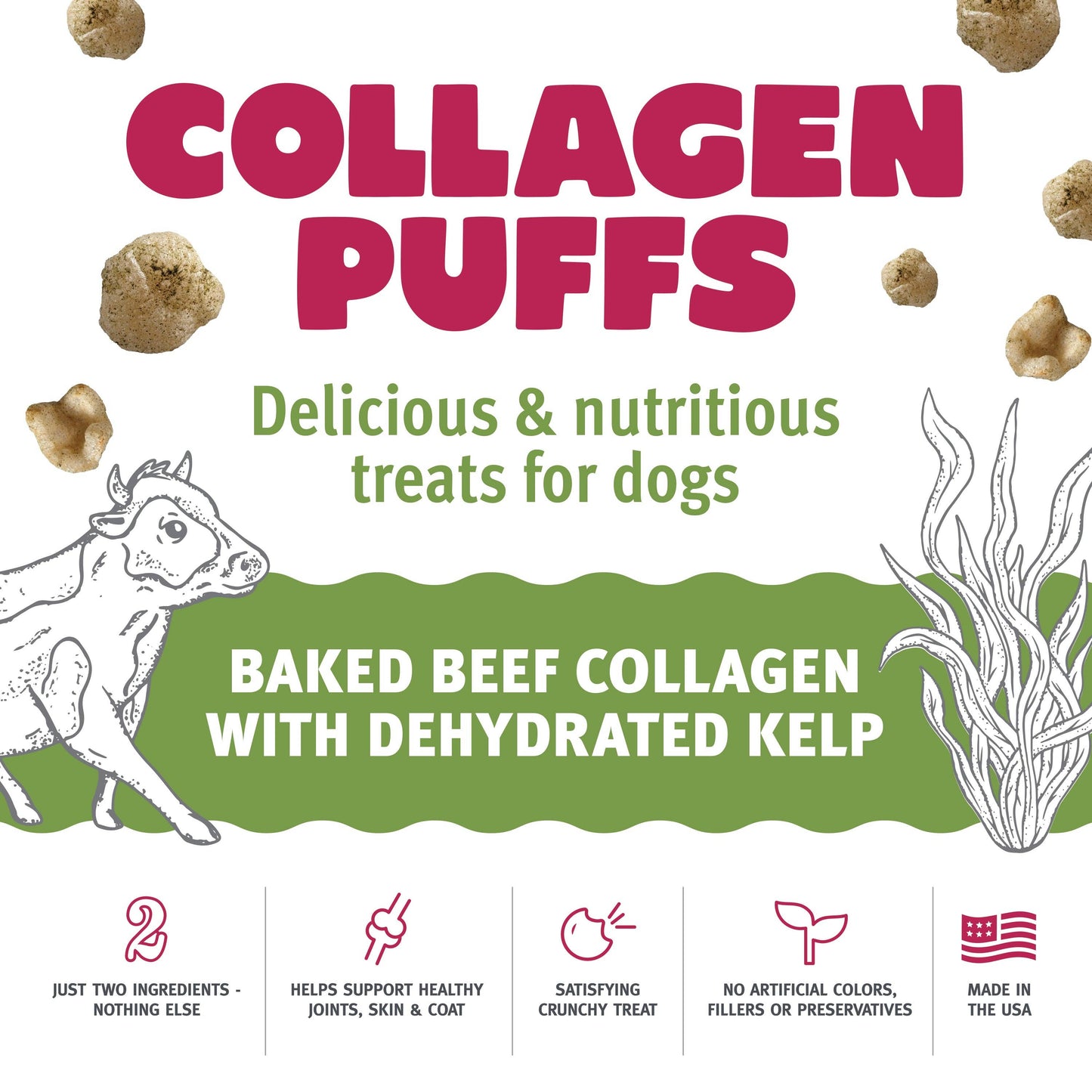 Icelandic+ Beef Collagen Puffs with Kelp Small Dogs 1.3-oz: 1.3-oz Bag
