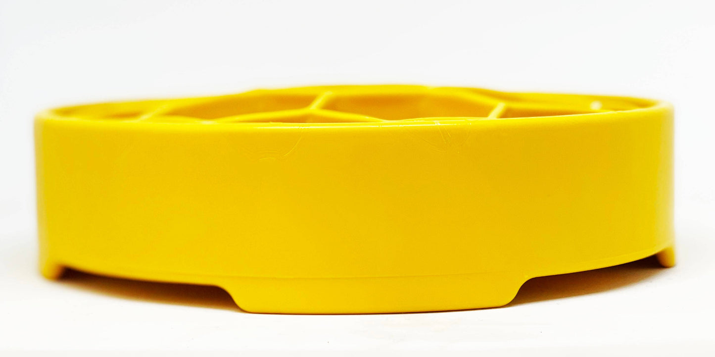 Honeycomb Design eBowl Enrichment Slow Feeder Bowl for Dogs: Yellow