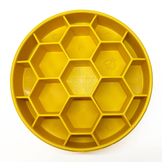 Honeycomb Design eBowl Enrichment Slow Feeder Bowl for Dogs: Yellow