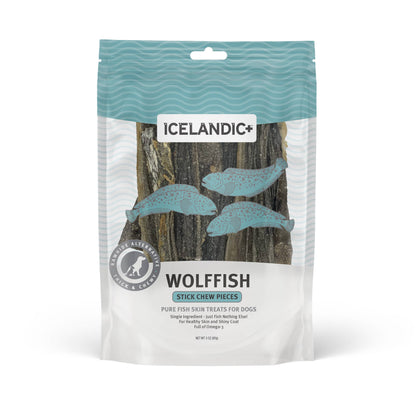 Icelandic+ Wolffish Stick & Pieces Fish Skin Chew Dog Treat: 3.0-oz Bag