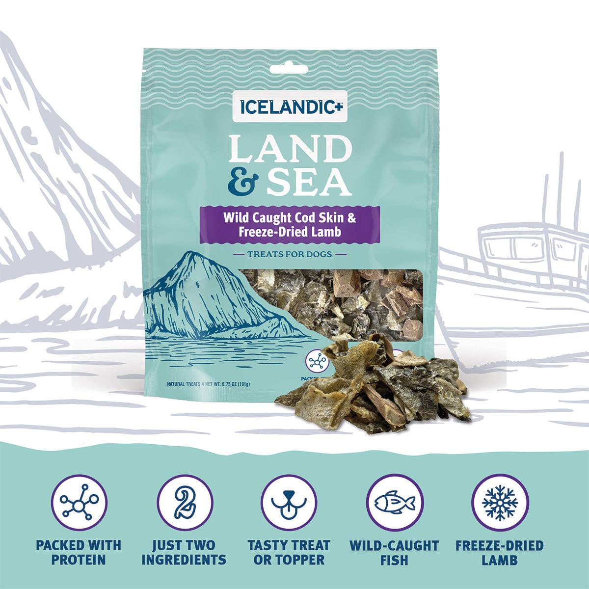 Icelandic+ Land & Sea Cod Skin & Freeze-Dried Lamb Dog Treat: 2.4 oz