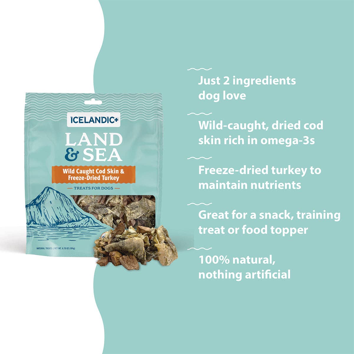 Icelandic+ Land & Sea Cod Skin & Freeze-Dried Trky Dog Treat: 2.4 oz