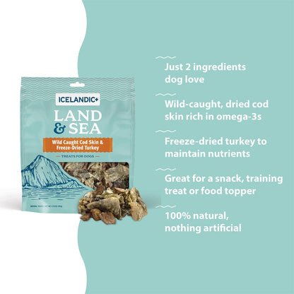 Icelandic+ Land & Sea Cod Skin & Freeze-Dried Trky Dog Treat: 2.4 oz