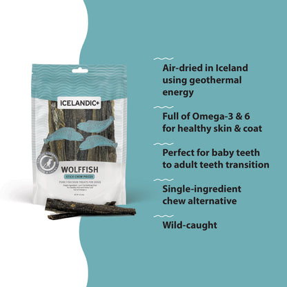 Icelandic+ Wolffish Stick & Pieces Fish Skin Chew Dog Treat: 3.0-oz Bag